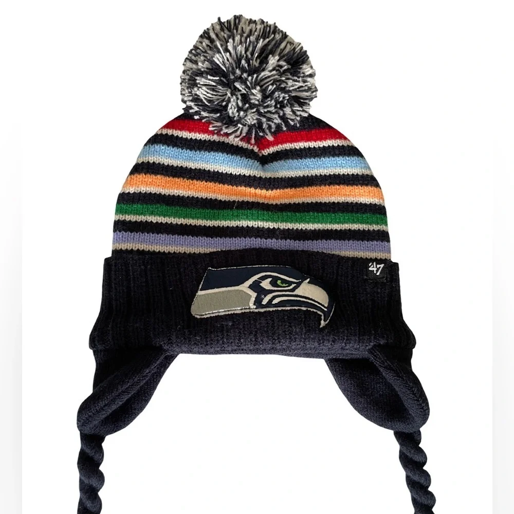 NWT Navy Seattle Seahawks Kids Winter Hat Rare Factory Prototype One Size